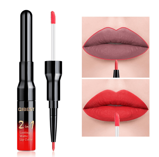 Lip Liner Matte Nonstick Cup Liquid Lipstick Double Lip Gloss Pen - Mubimart