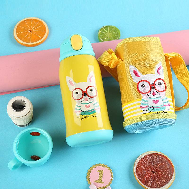 Little Cute Rabbit Thermal Insulation Children Pot With Straw Cup - Mubimart
