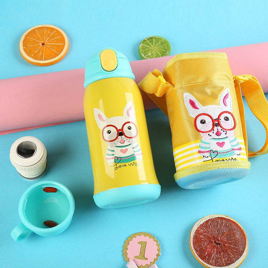 Little Cute Rabbit Thermal Insulation Children Pot With Straw Cup - Mubimart