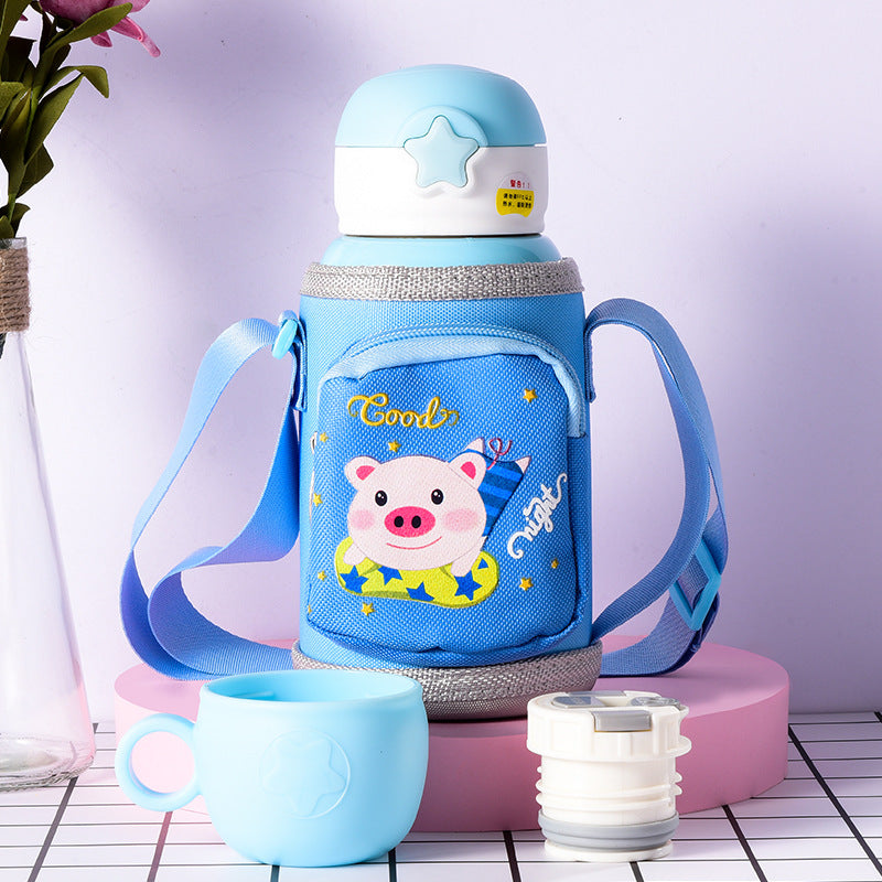 Little Cute Rabbit Thermal Insulation Children Pot With Straw Cup - Mubimart -  