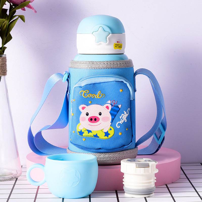 Little Cute Rabbit Thermal Insulation Children Pot With Straw Cup - Mubimart