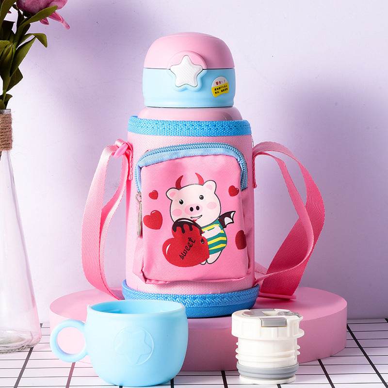 Little Cute Rabbit Thermal Insulation Children Pot With Straw Cup - Mubimart