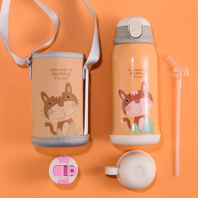 Little Cute Rabbit Thermal Insulation Children Pot With Straw Cup - Mubimart