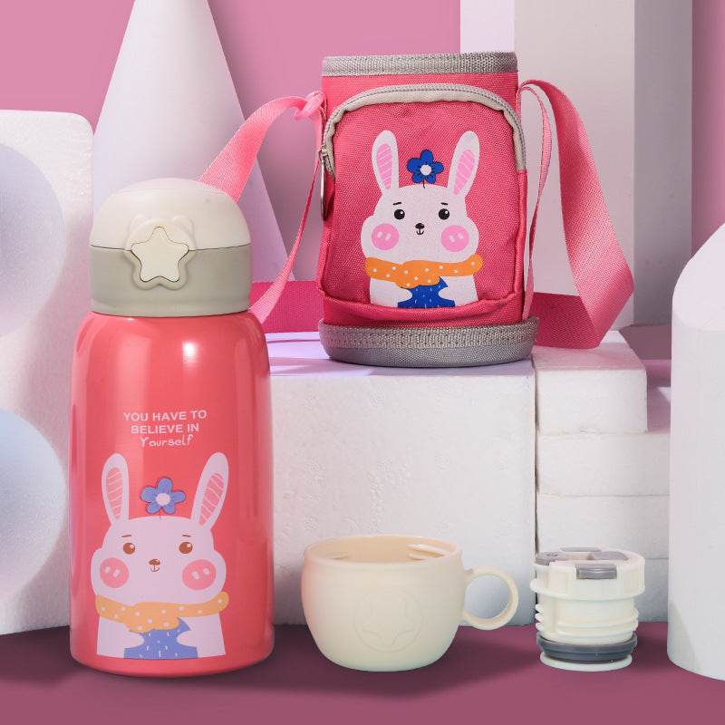 Little Cute Rabbit Thermal Insulation Children Pot With Straw Cup - Mubimart