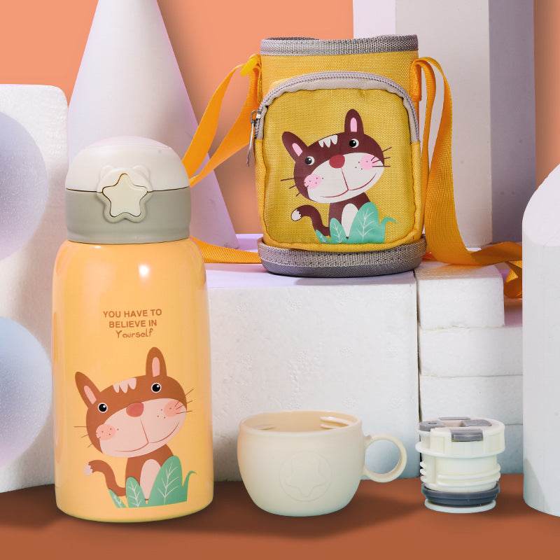 Little Cute Rabbit Thermal Insulation Children Pot With Straw Cup - Mubimart