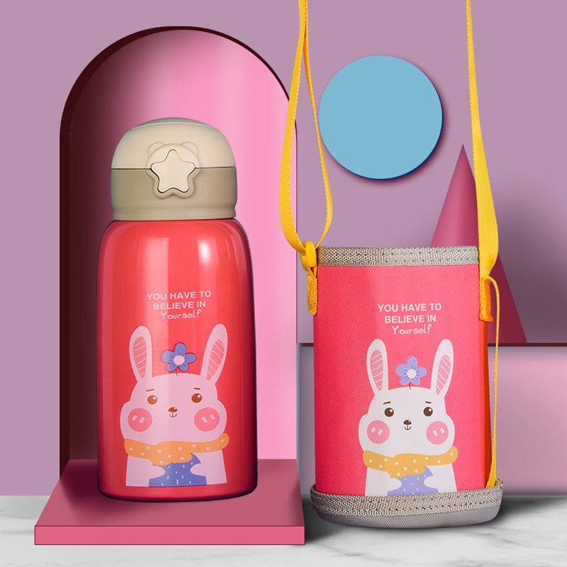 Little Cute Rabbit Thermal Insulation Children Pot With Straw Cup - Mubimart