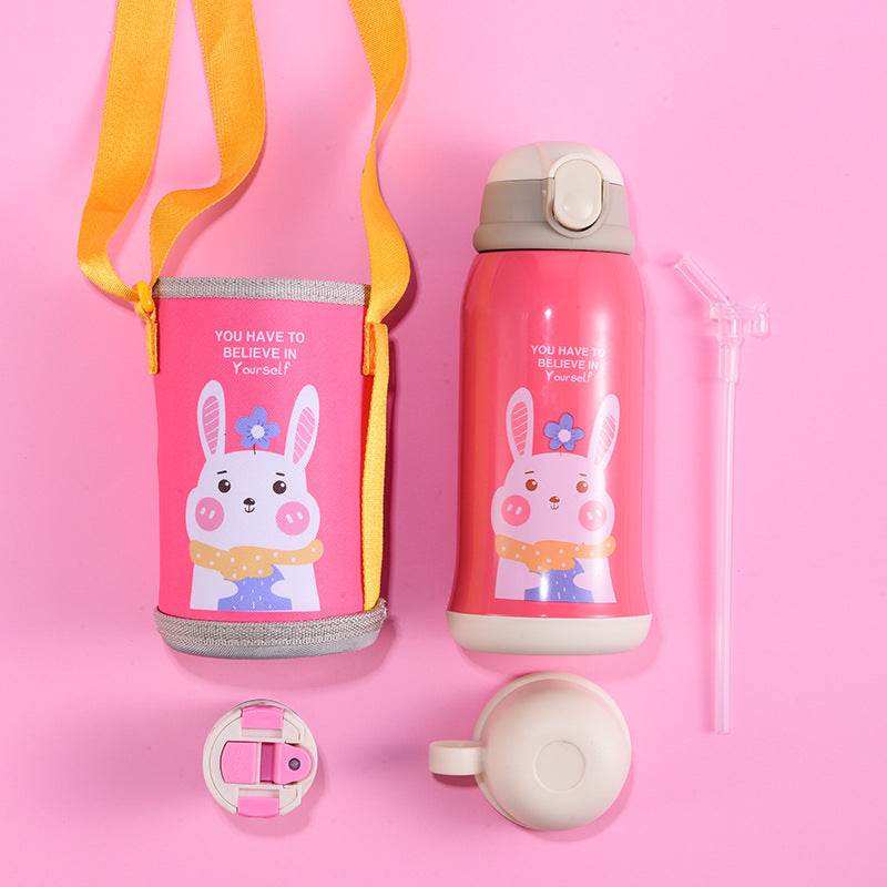 Little Cute Rabbit Thermal Insulation Children Pot With Straw Cup - Mubimart
