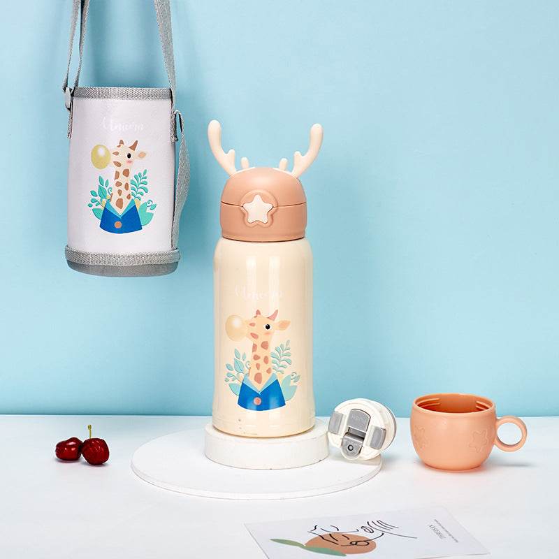 Little Cute Rabbit Thermal Insulation Children Pot With Straw Cup - Mubimart