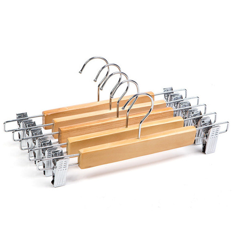 Log Color Trousers Rack Solid Wood Trousers Rack Trousers Clip Skirt Clip Wood Trousers Clip Clip Hanger - Mubimart - Wood Hangers 