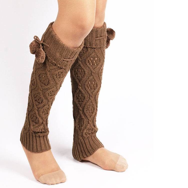 Long Hair Ball Knee Pads Thick Warm Knitted Foot Cover - Mubimart