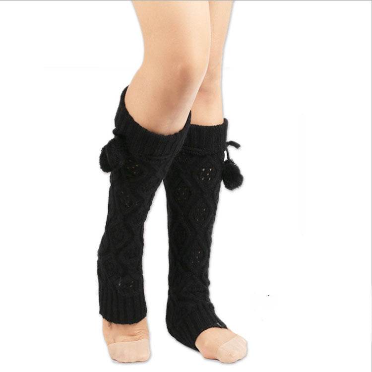 Long Hair Ball Knee Pads Thick Warm Knitted Foot Cover - Mubimart