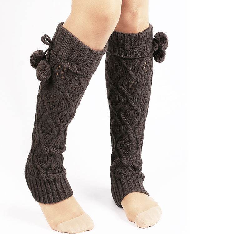 Long Hair Ball Knee Pads Thick Warm Knitted Foot Cover - Mubimart