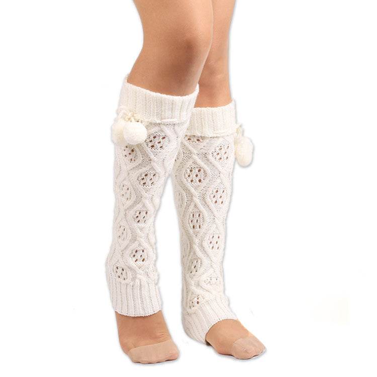 Long Hair Ball Knee Pads Thick Warm Knitted Foot Cover - Mubimart