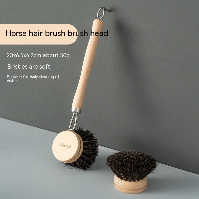 Long Handle Kitchen Can Be Brush Replacement Head Horse Hair Dish Brush - Mubimart -  