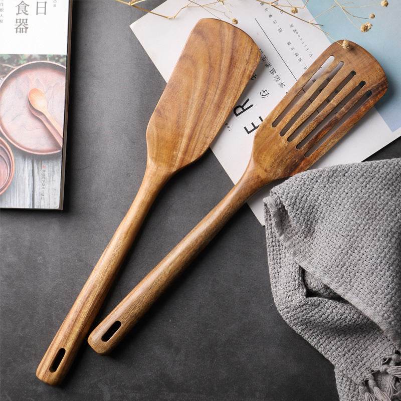 Long Handle Solid Wood Slotted Turner Lovesickness Spatula - Mubimart