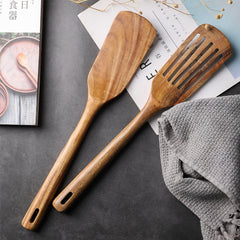 Long Handle Solid Wood Slotted Turner Lovesickness Spatula - Mubimart - Kitchen Spatulas 