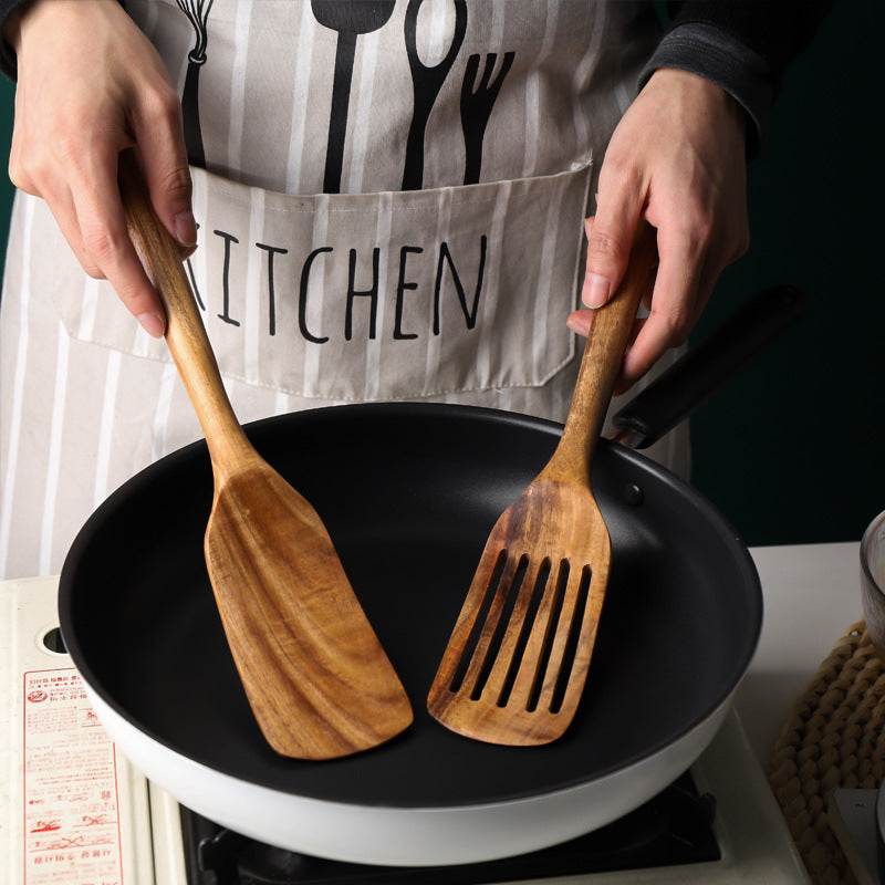 Long Handle Solid Wood Slotted Turner Lovesickness Spatula - Mubimart