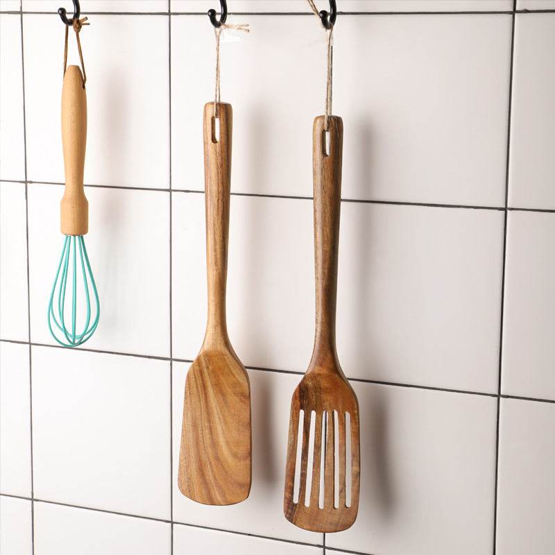 Long Handle Solid Wood Slotted Turner Lovesickness Spatula - Mubimart