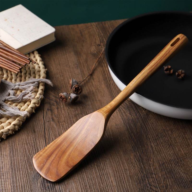 Long Handle Solid Wood Slotted Turner Lovesickness Spatula - Mubimart