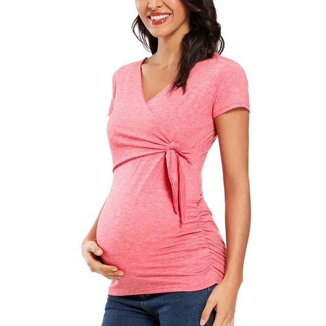 Long Sleeve V Neck Maternity Blouses And Tops For Pregnan - Mubimart -  