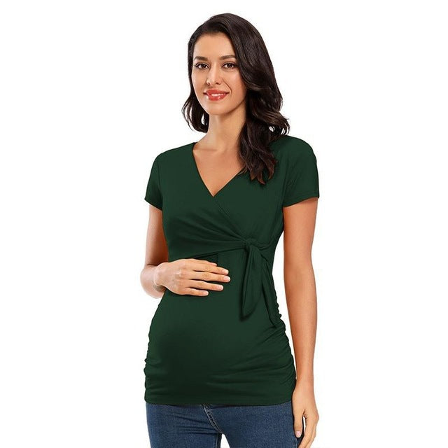 Long Sleeve V Neck Maternity Blouses And Tops For Pregnan - Mubimart -  