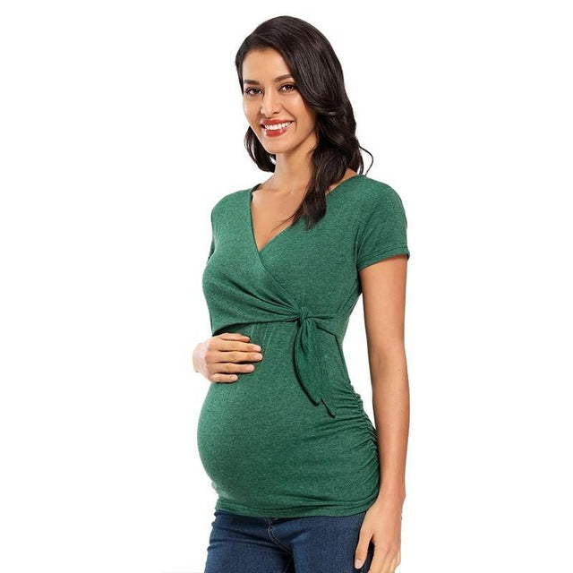 Long Sleeve V Neck Maternity Blouses And Tops For Pregnan - Mubimart -  