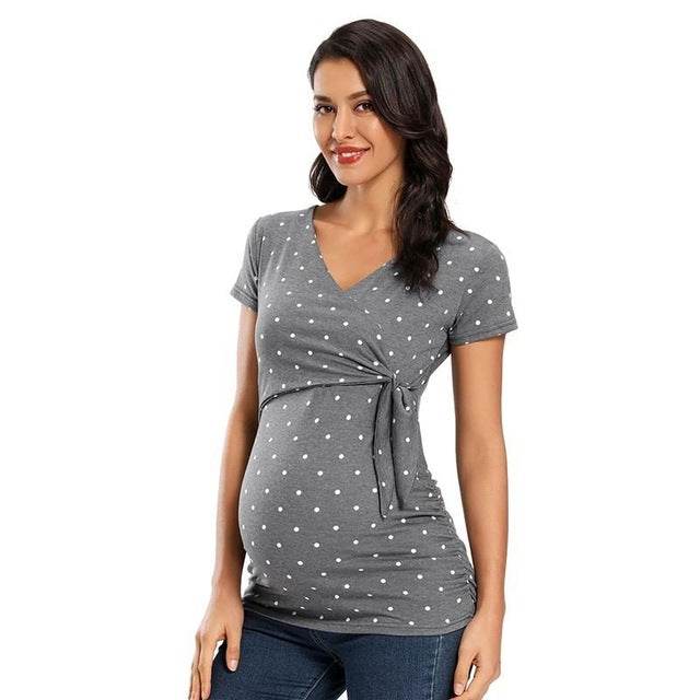 Long Sleeve V Neck Maternity Blouses And Tops For Pregnan - Mubimart