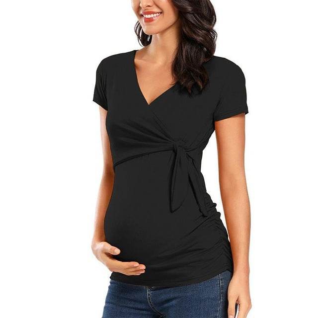 Long Sleeve V Neck Maternity Blouses And Tops For Pregnan - Mubimart
