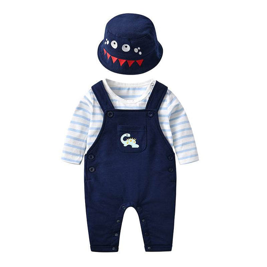 Long-Sleeved Dinosaur Boy Bib Two-Piece Baby Clothes - Mubimart