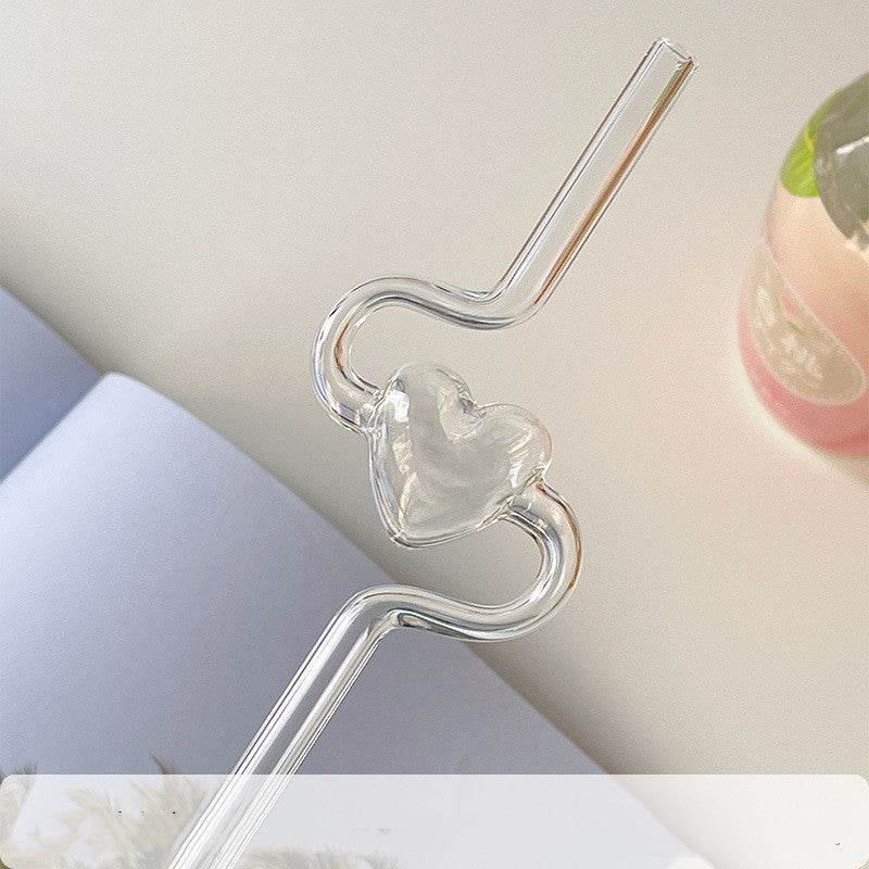 Love Heart Glass Straw Reusable High Borosilicate Glass Drinking Straws Bubble Tea Straws For Cocktails Bar Accessories Kitchen Gadgets - Mubimart