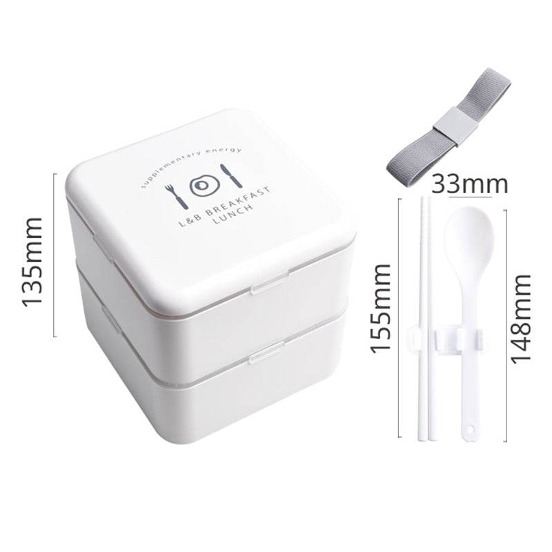 Lunch Box Square 2Layer Portable Bento Box - Mubimart