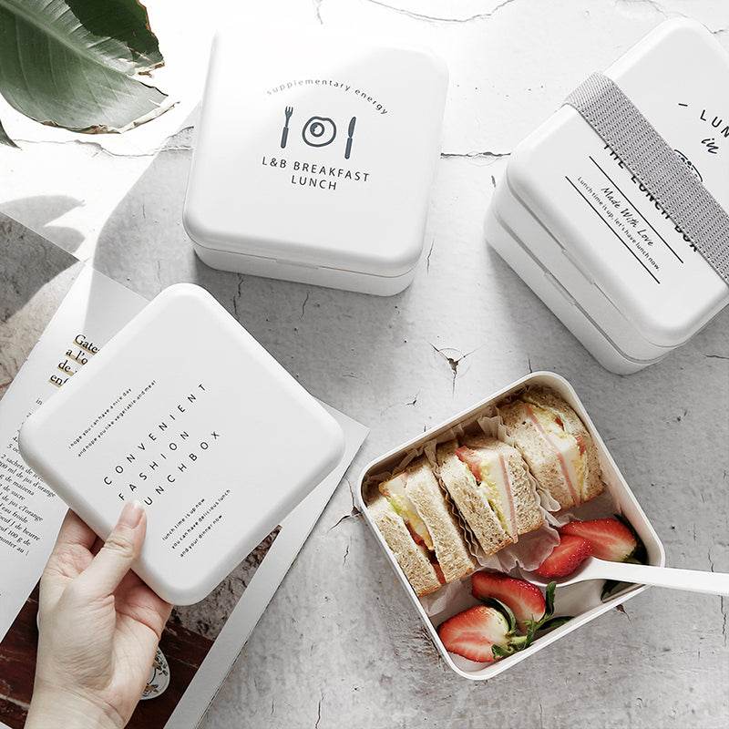 Lunch Box Square 2Layer Portable Bento Box - Mubimart