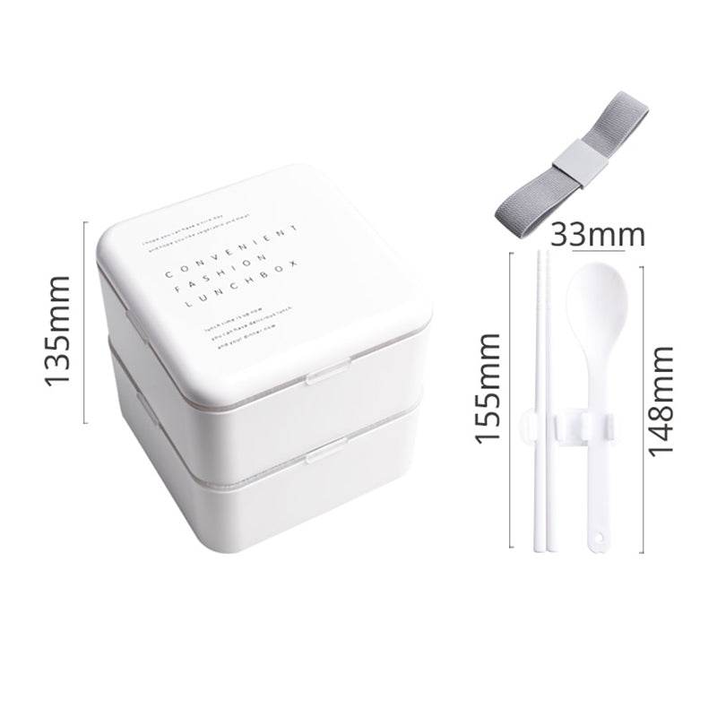 Lunch Box Square 2Layer Portable Bento Box - Mubimart