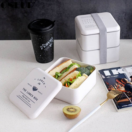 Lunch Box Square 2Layer Portable Bento Box - Mubimart