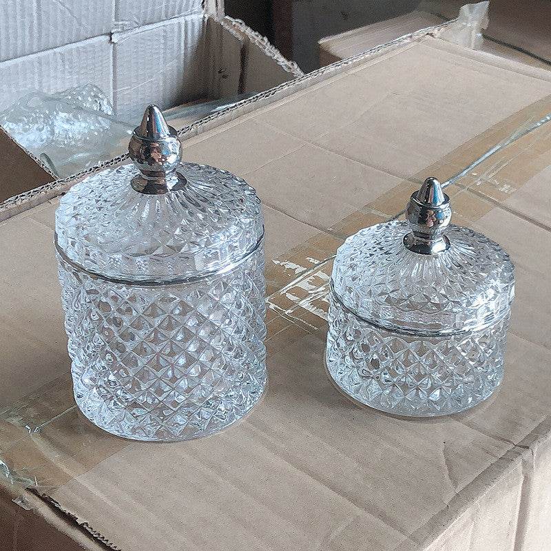 Luxury Gold Painted Glass Sugar Bowl With Lid Glass Candle Cup - Mubimart