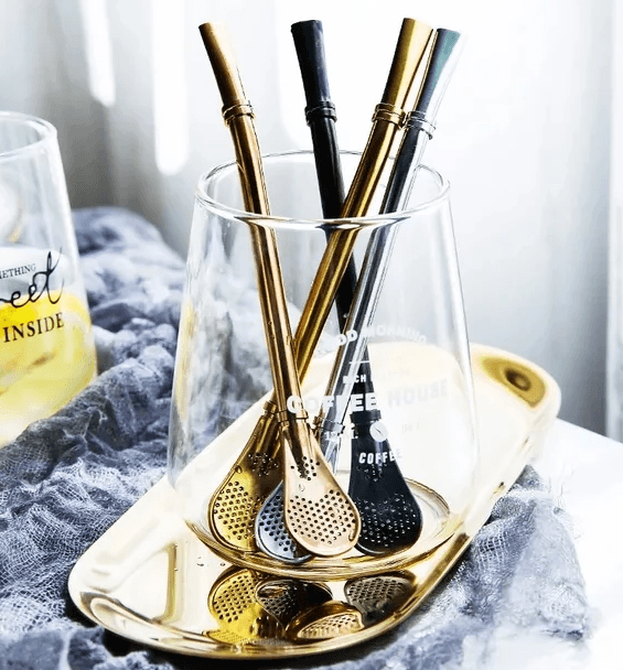 METAL MATE STRAWS - WITH STRAINER - Mubimart