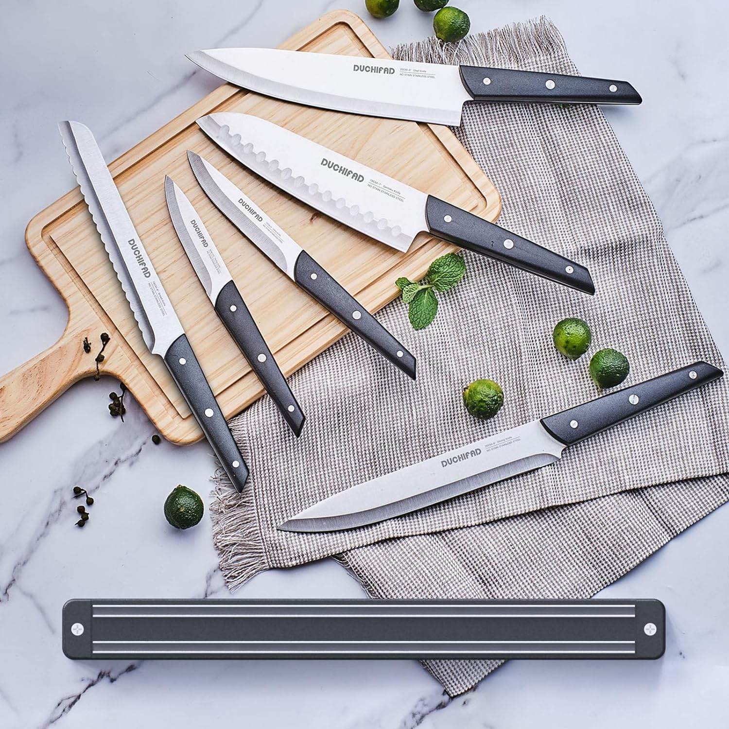Magnetic Knife Strip With Knife Set, 6 Piece Knife Set With Knife Holder, Kitchen Knife Set With Magnetic Knife Block, 13.2inch Multipurpose Magnetic Knife Holder For Wall - Mubimart