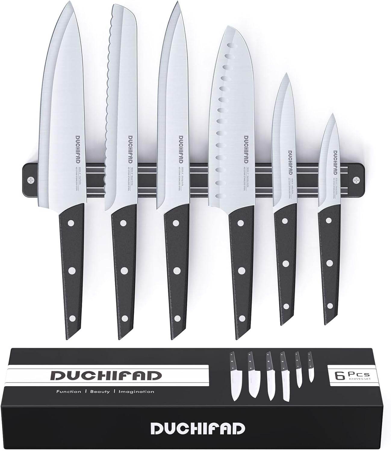 Magnetic Knife Strip With Knife Set, 6 Piece Knife Set With Knife Holder, Kitchen Knife Set With Magnetic Knife Block, 13.2inch Multipurpose Magnetic Knife Holder For Wall - Mubimart