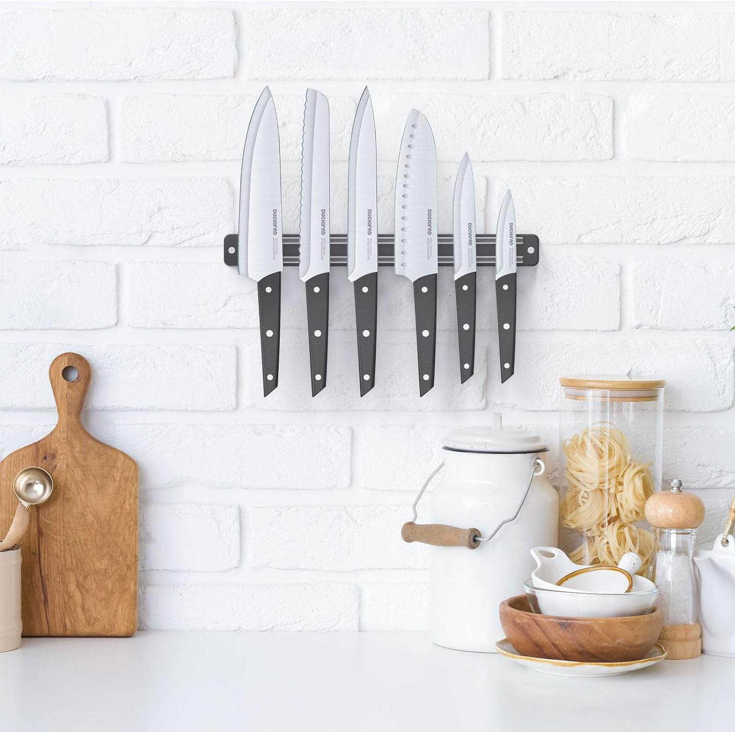 Magnetic Knife Strip With Knife Set, 6 Piece Knife Set With Knife Holder, Kitchen Knife Set With Magnetic Knife Block, 13.2inch Multipurpose Magnetic Knife Holder For Wall - Mubimart