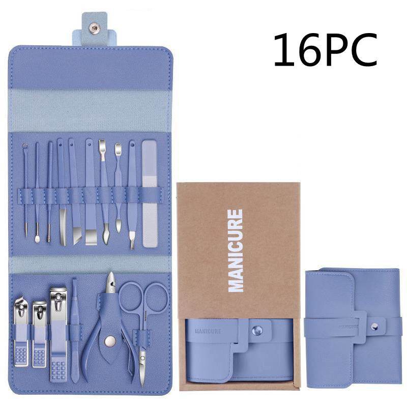Make Up 16 Pcs Nail Clippers Nail Cutter Nail Scissors With PU Bag Stainless Steel Eagle Hook Portable Tools - Mubimart
