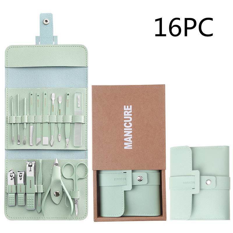 Make Up 16 Pcs Nail Clippers Nail Cutter Nail Scissors With PU Bag Stainless Steel Eagle Hook Portable Tools - Mubimart