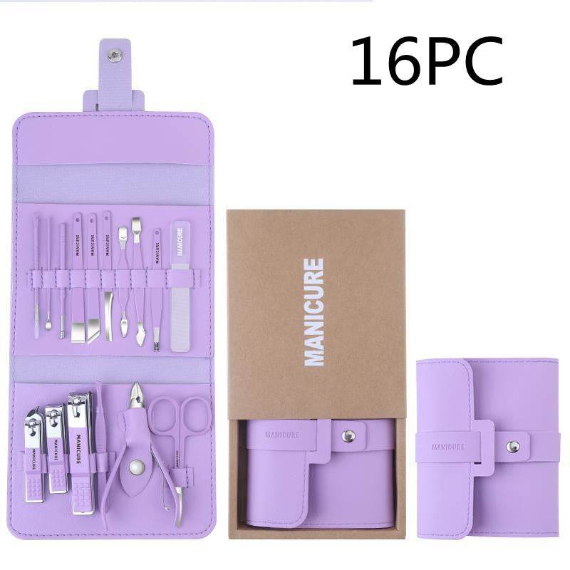 Make Up 16 Pcs Nail Clippers Nail Cutter Nail Scissors With PU Bag Stainless Steel Eagle Hook Portable Tools - Mubimart