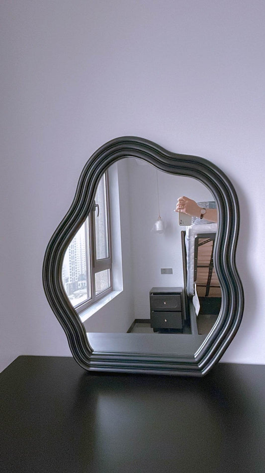 Makeup Mirror Wavy Shaped Hanging Wall Vanity Mirror - Mubimart