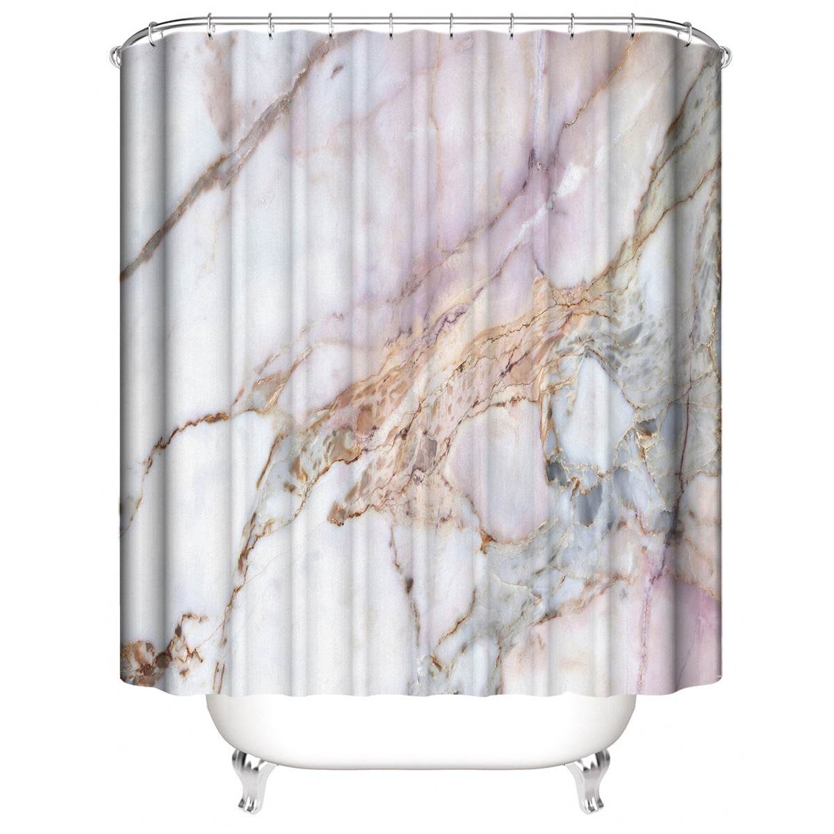 Marble White Shower Curtain Set With Non Slip Rug Bath Mat Carpet Modern Bathroom - Mubimart