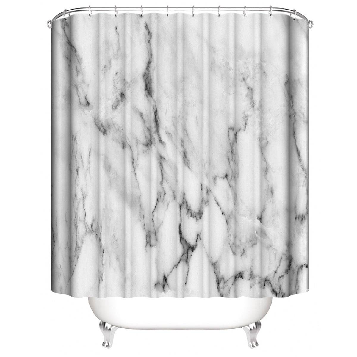 Marble White Shower Curtain Set With Non Slip Rug Bath Mat Carpet Modern Bathroom - Mubimart