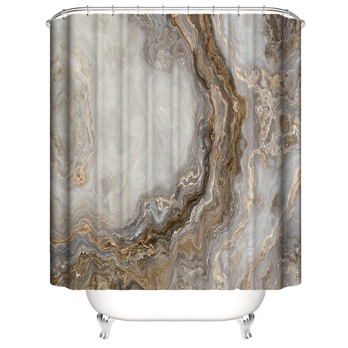 Marble White Shower Curtain Set With Non Slip Rug Bath Mat Carpet Modern Bathroom - Mubimart