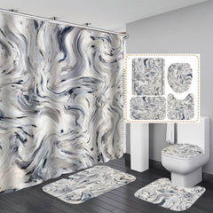 Marble White Shower Curtain Set With Non Slip Rug Bath Mat Carpet Modern Bathroom - Mubimart - Bathroom rug 