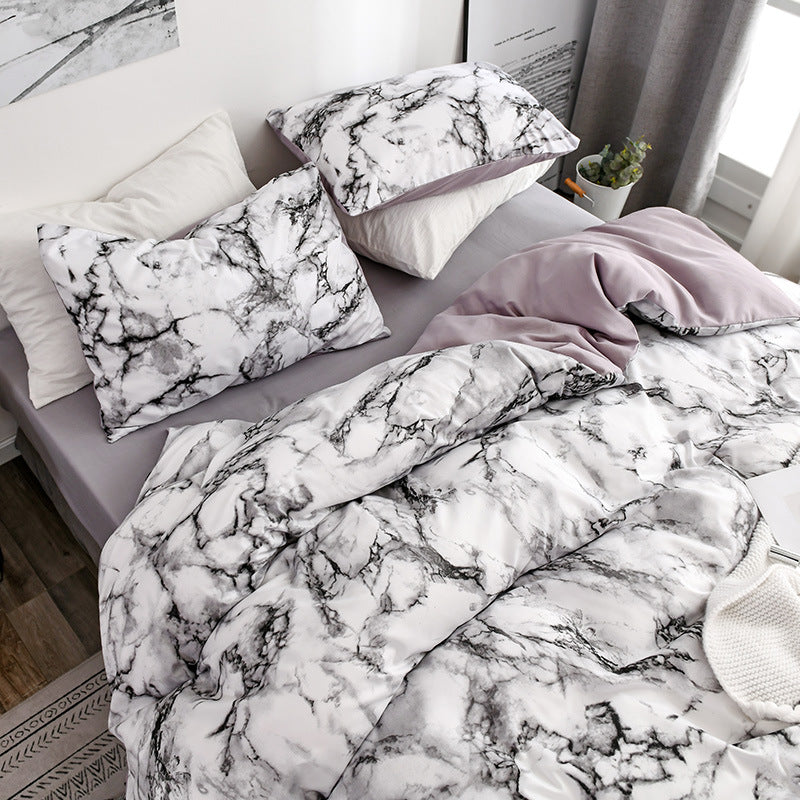 Marble patterned plain duvet cover sheets - Mubimart -  