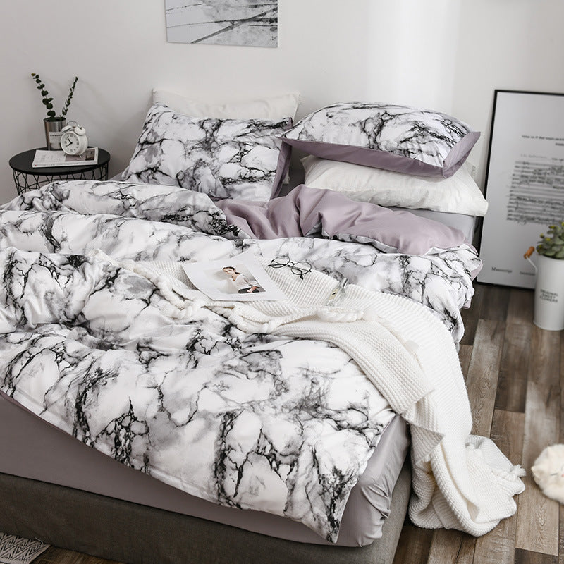 Marble patterned plain duvet cover sheets - Mubimart -  