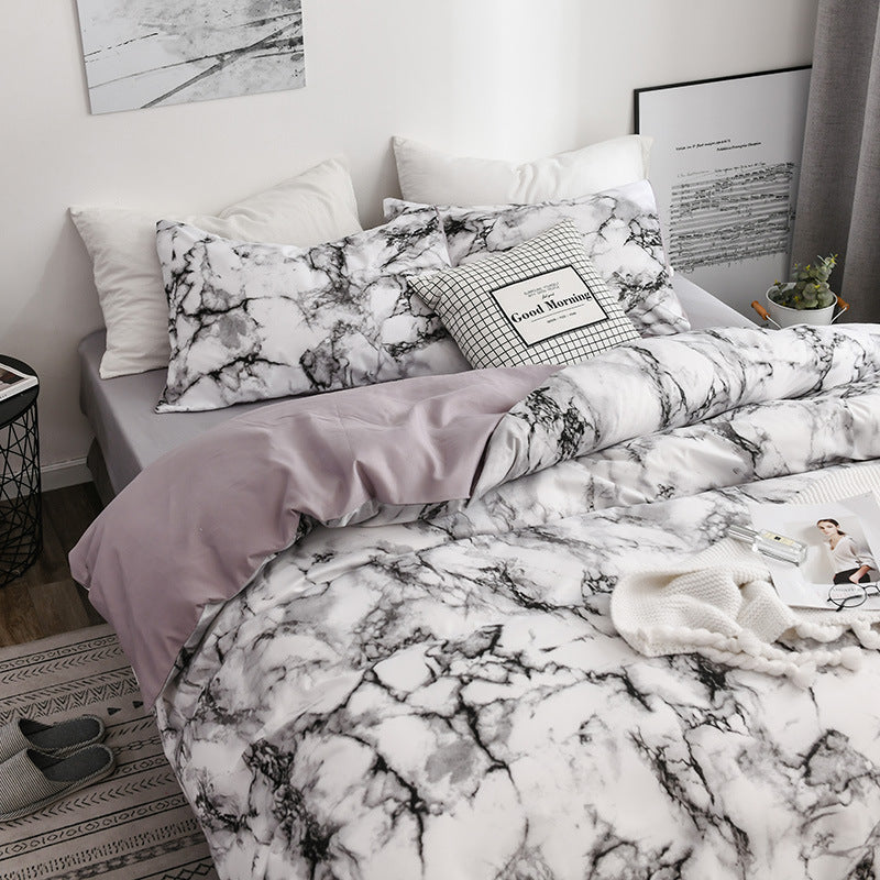 Marble patterned plain duvet cover sheets - Mubimart -  